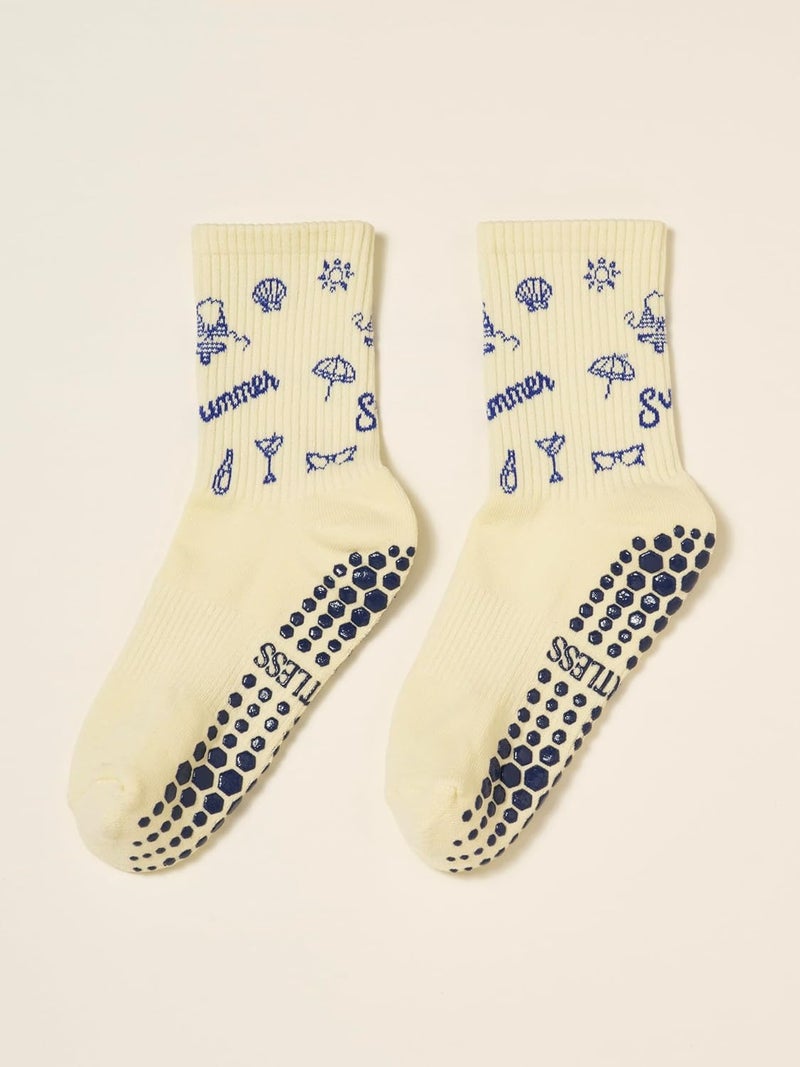 Shapes Studio Crew Half Calf Grip Socks, Cutest Fruits Pilates Socks, Ruffle socks, Non-Slip, Barre Yoga Fitness - Image 2